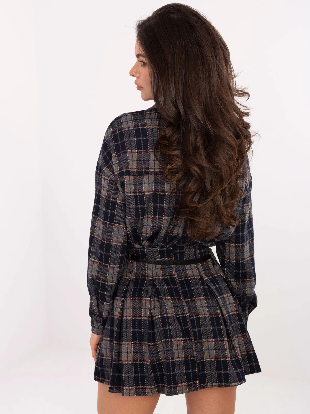 Plisowana spódnica mini w kratę - zdjęcie 1