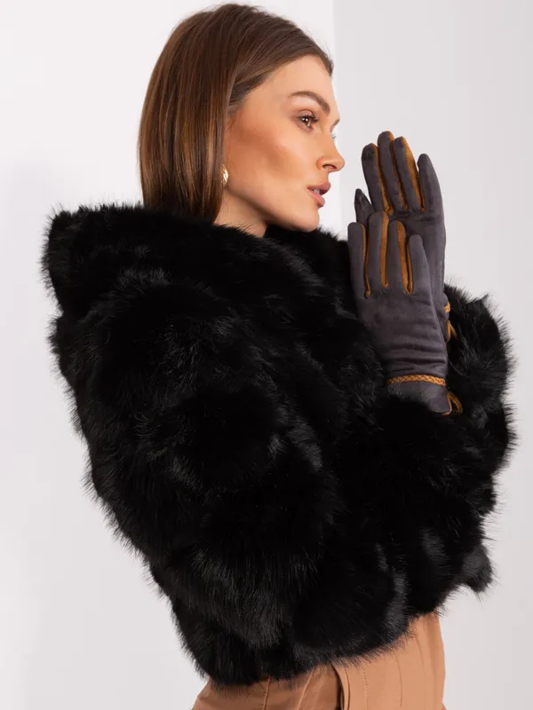 Ciemnoszare eleganckie rękawiczki damskie