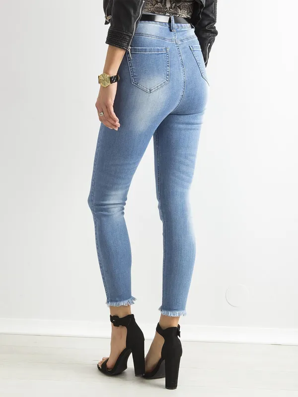 Przecierane jeansy high waist z guzikami niebieskie - widok 2