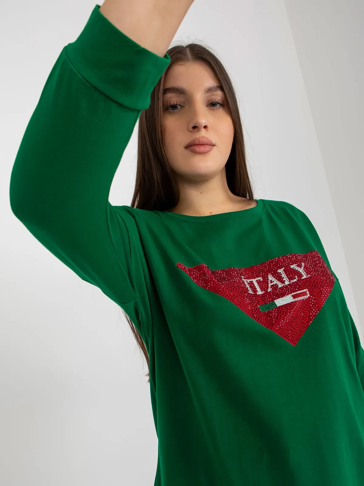 Śliwkowa bluzka plus size z rękawem 3/4 - zdjęcie 4