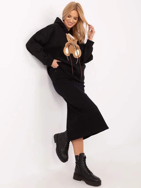 Bluza oversize z aplikacją misia i kapturem