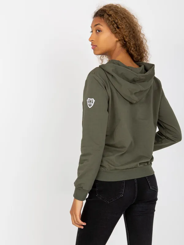 Khaki pikowana bluza bomberka z kapturem RUE PARIS - widok 2