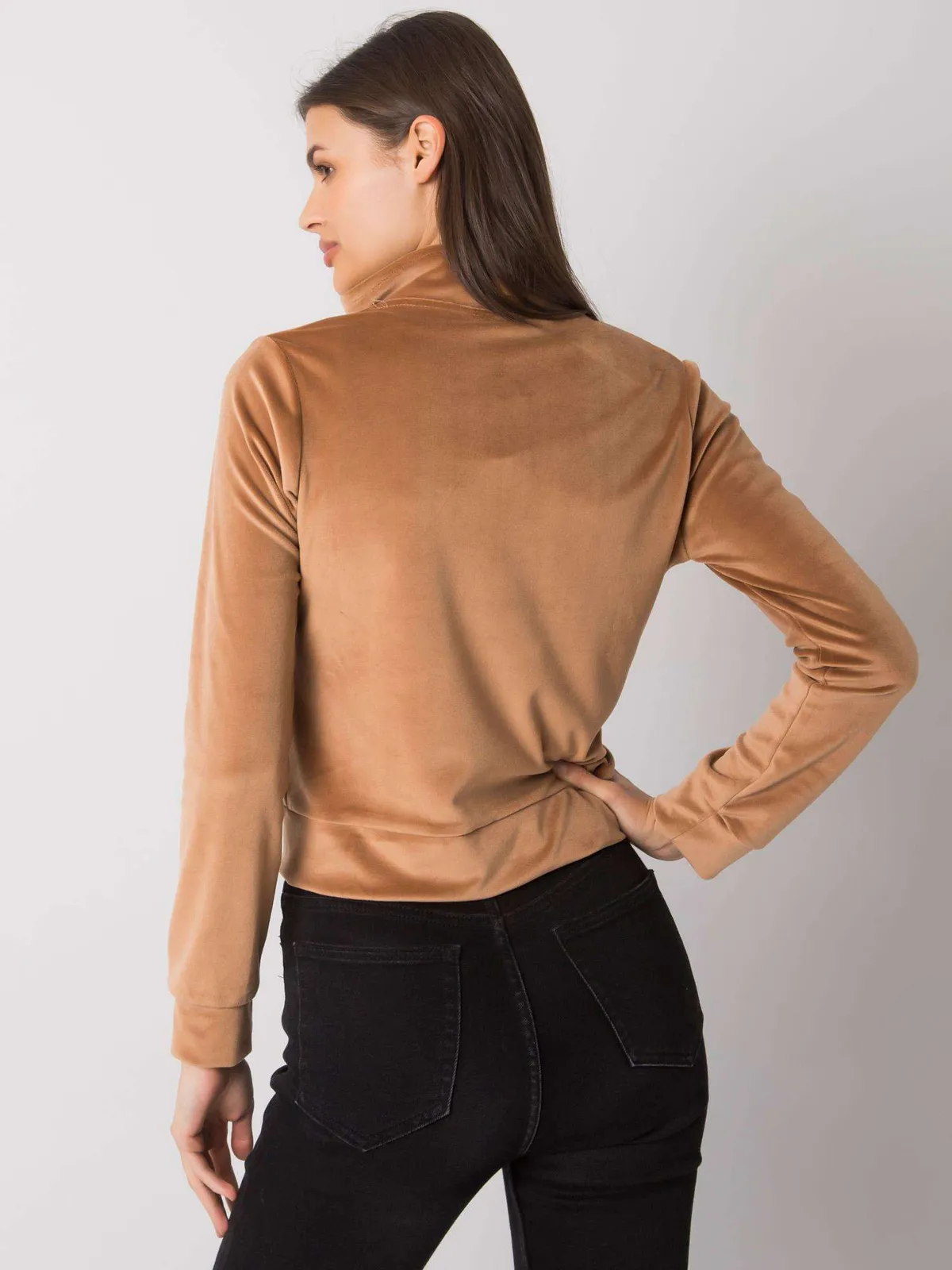 RUE PARIS Ciemnoniebieska bluza z weluru na suwak - zdjęcie 3