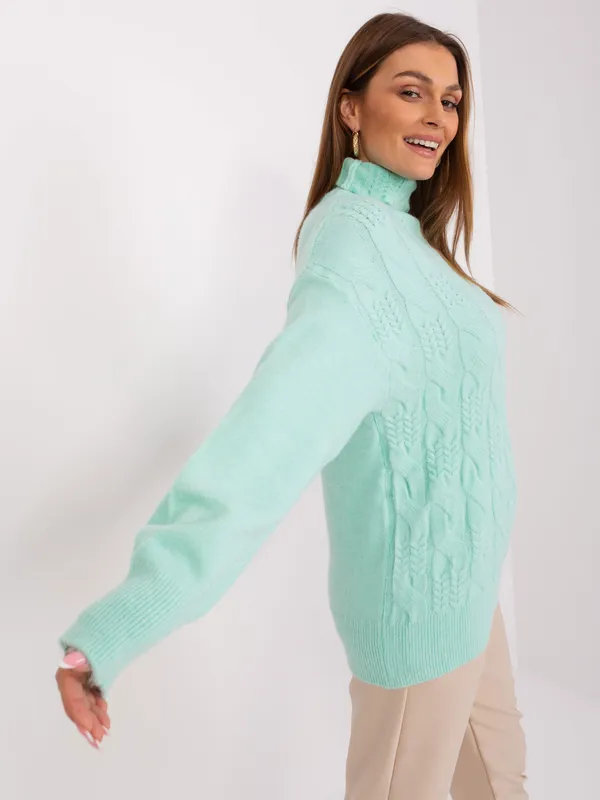 Oversize sweter z golfem i warkoczowym splotem - widok 2