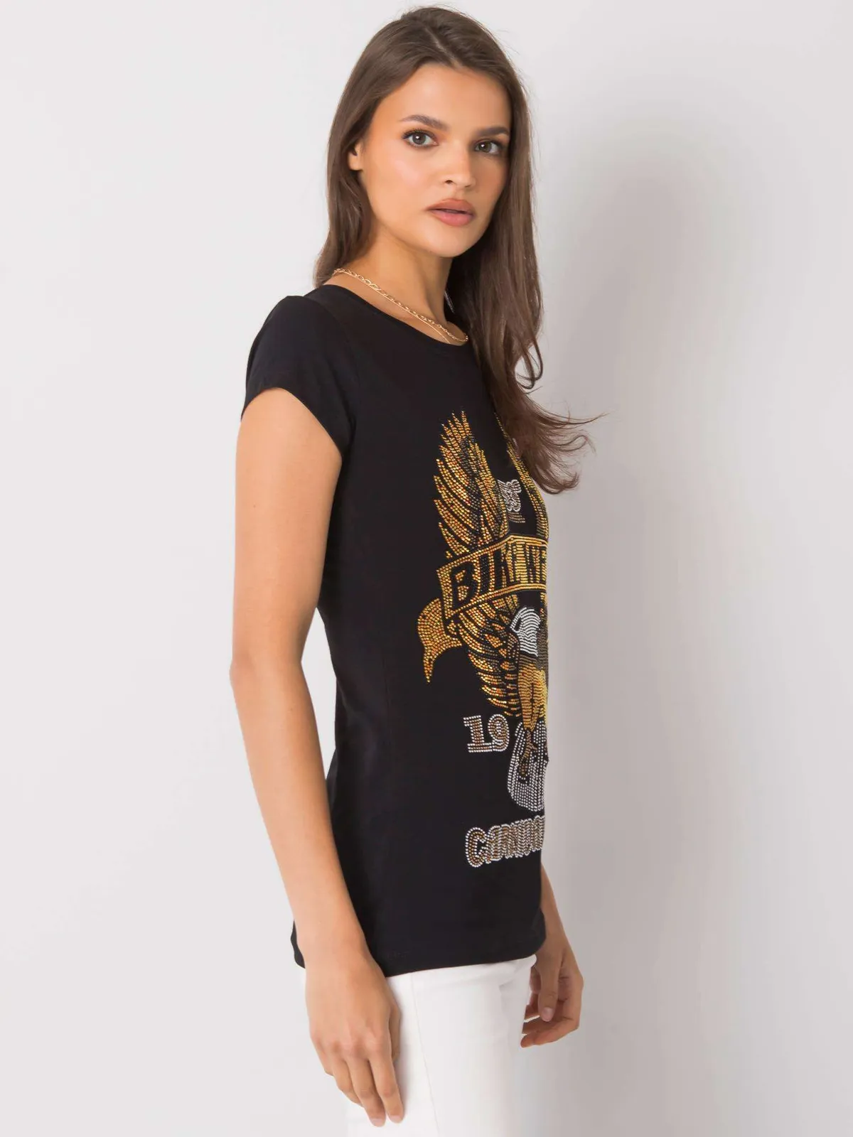 Jasnoniebieski t-shirt damski z aplikacją - zdjęcie 3