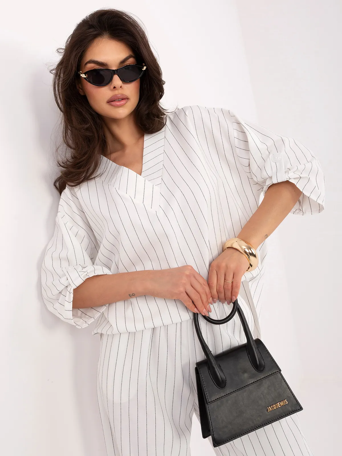 Koszula oversize w prążki o kroju kimono - zdjęcie 1