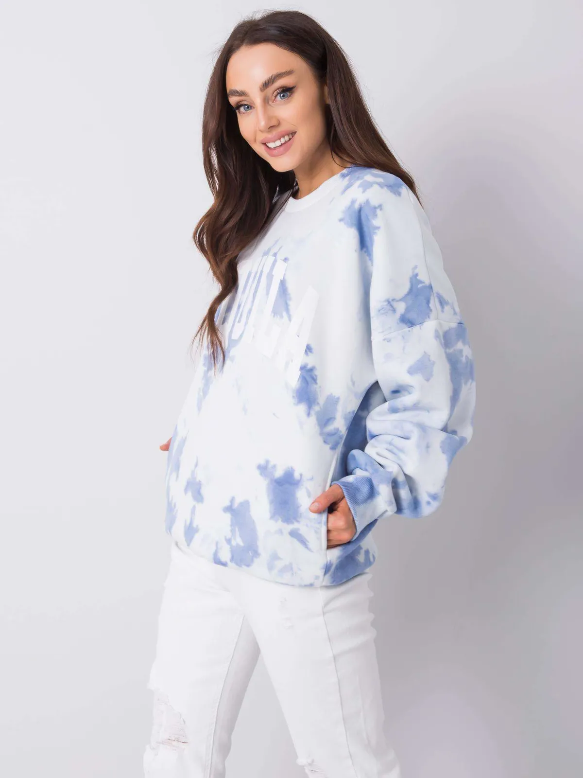 RUE PARIS Niebieska bluza z efektem tie dye - zdjęcie 4