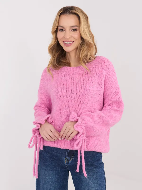 Sweter oversize z wiązanymi rękawami w stylu casual - widok 2