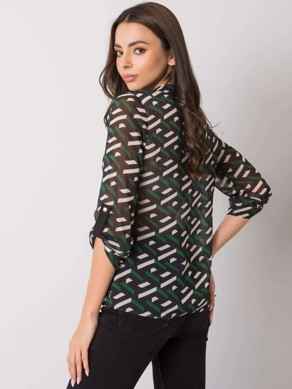 Koszula wizytowa z geometrycznym wzorem i zapięciem - zdjęcie 1