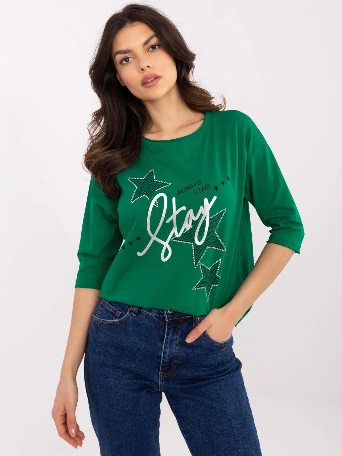 Casualowa bluzka oversize z nadrukiem i gwiazdkami - zdjęcie 1
