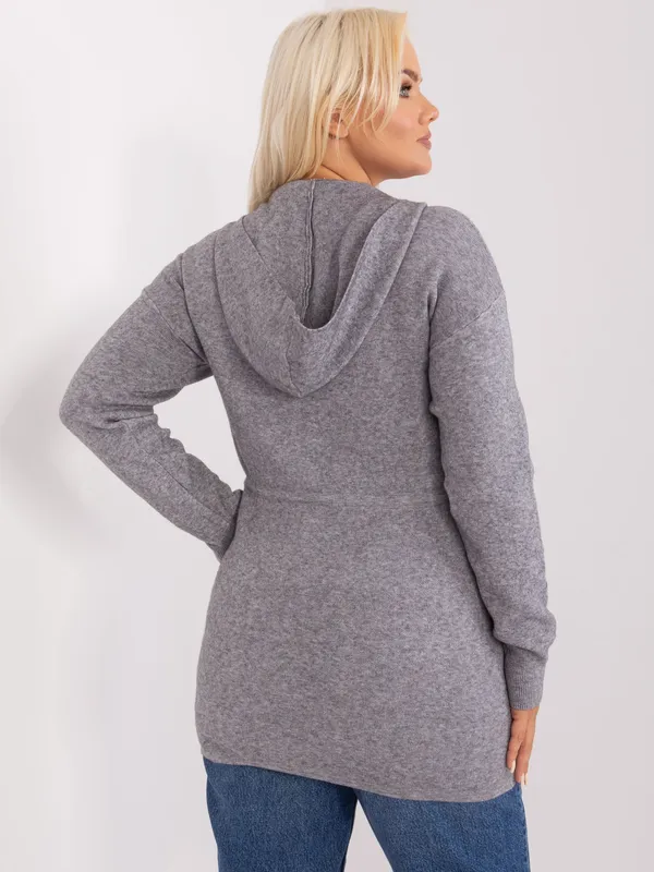 Szary długi sweter plus size z suwakiem - widok 2