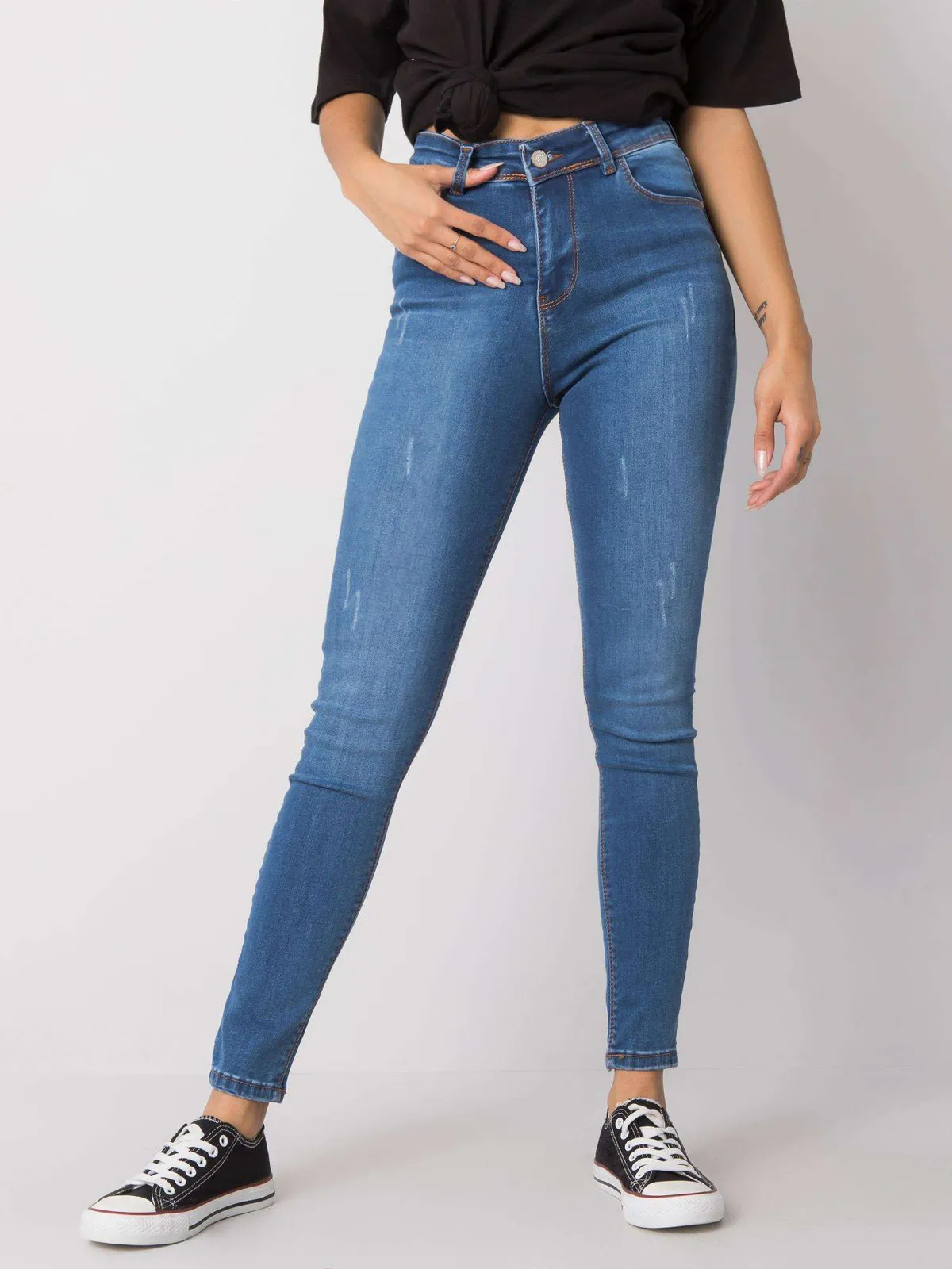 RUE PARIS Niebieskie spodnie jeansowe skinny - zdjęcie 4