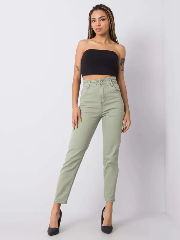 RUE PARIS Khaki jeansy high waist - widok 2