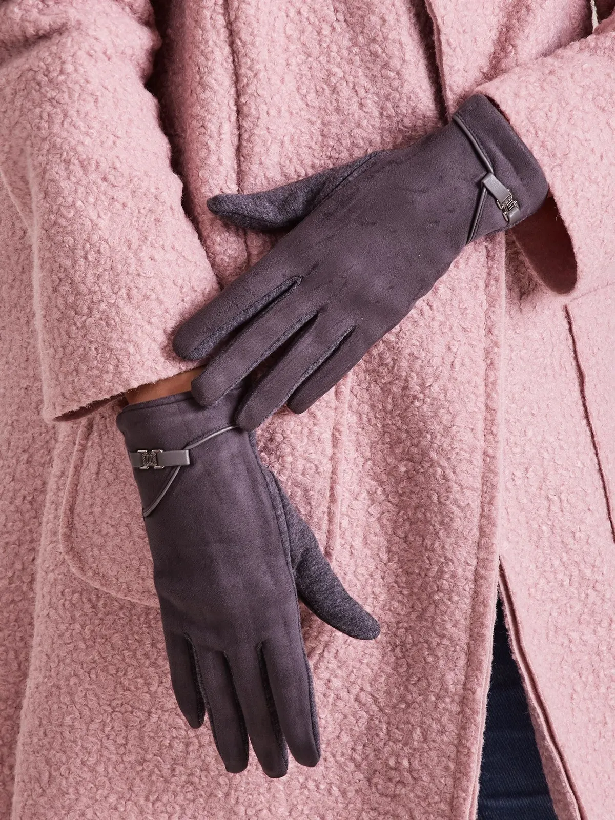 Damskie eleganckie rękawiczki ciemnoszare - zdjęcie 1