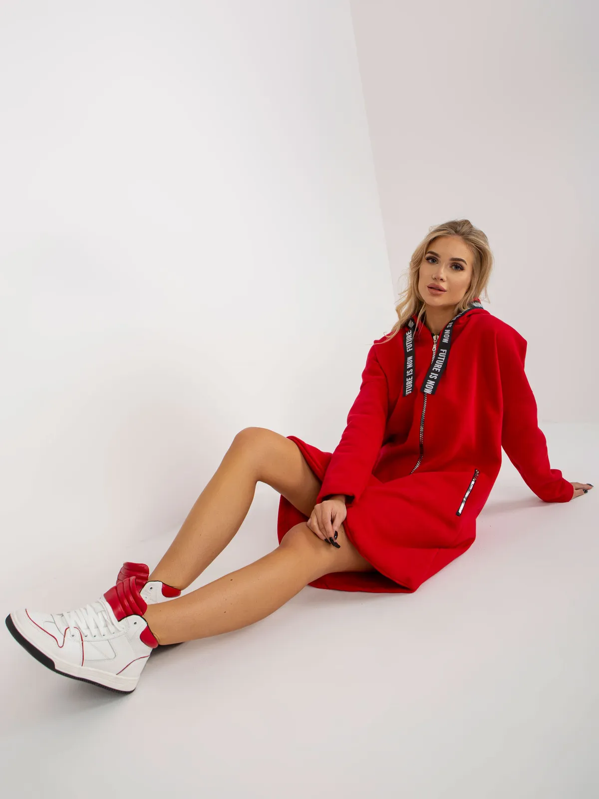 Hurtowna Fuksjowa długa dresowa bluza rozpinana oversize - zdjęcie 5