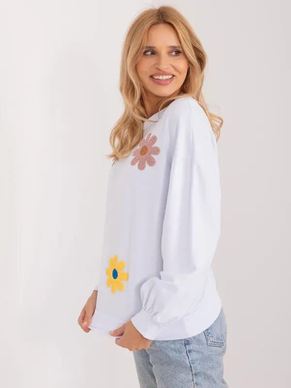 Casualowa bluza oversize z aplikacjami w kwiaty