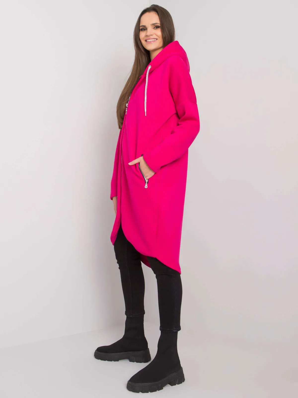 Długa bluza oversize zapinana na suwak z kapturem - zdjęcie 1