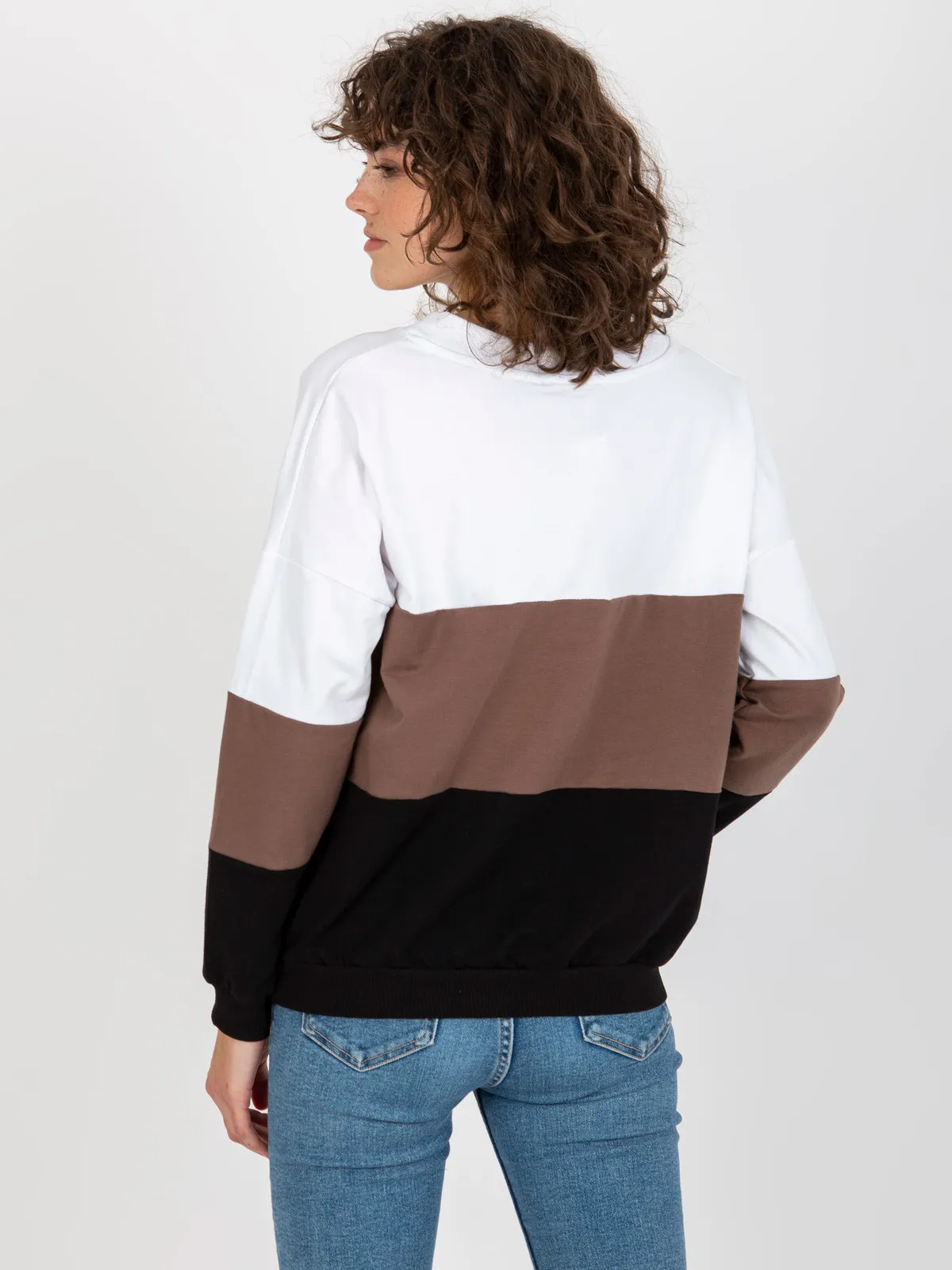 Biało-czarna bluza basic bez kaptura RUE PARIS - zdjęcie 4