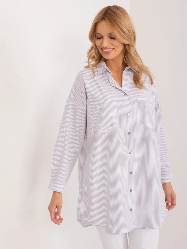 Długa koszula o kroju oversize w paski - widok 2