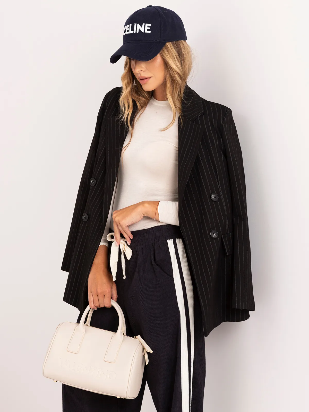 Casualowe spodnie typu wide leg z lampasami - zdjęcie 2