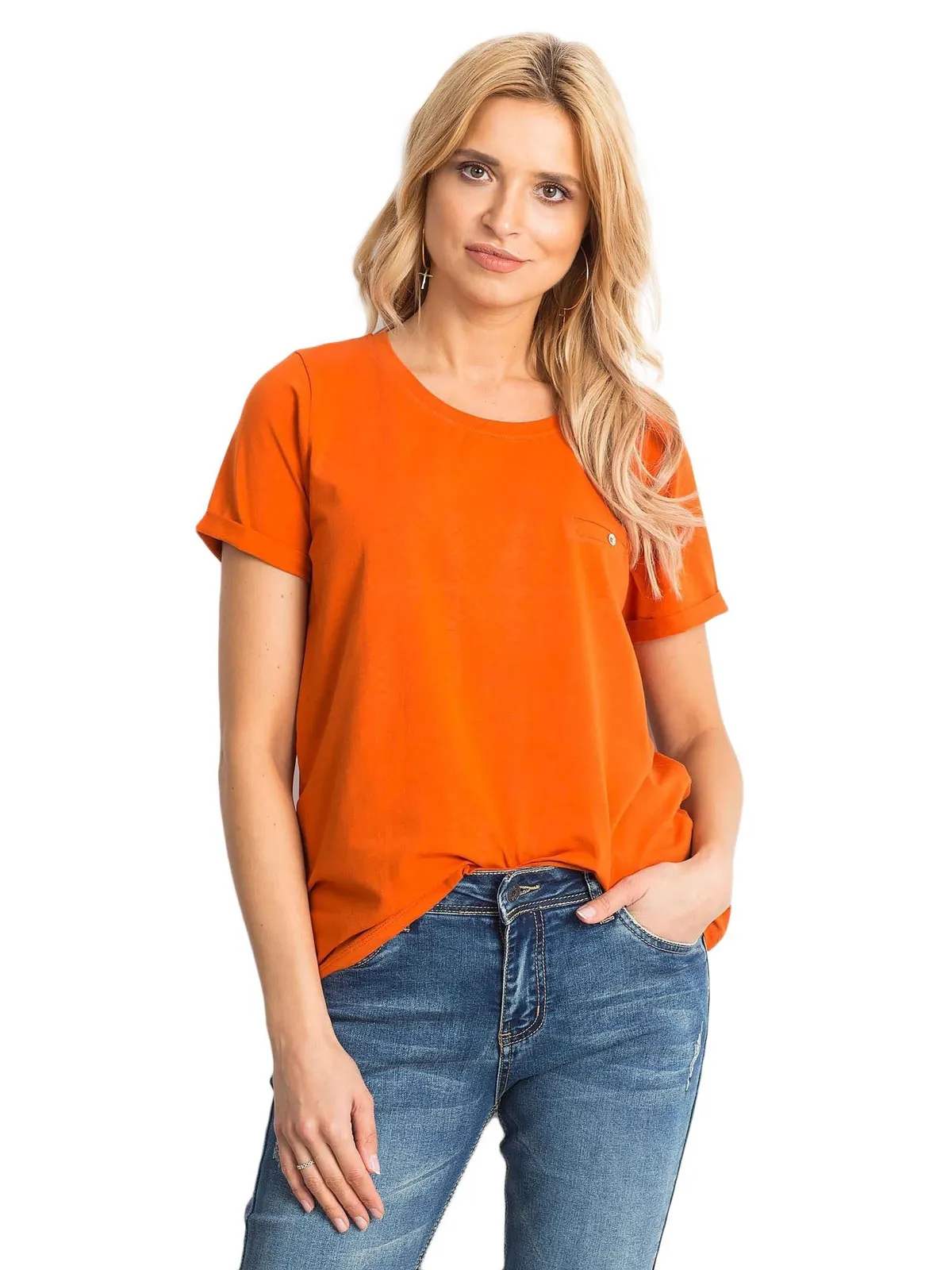 Bawełniany t-shirt damski basic ciemnopomarańczowy - zdjęcie 4