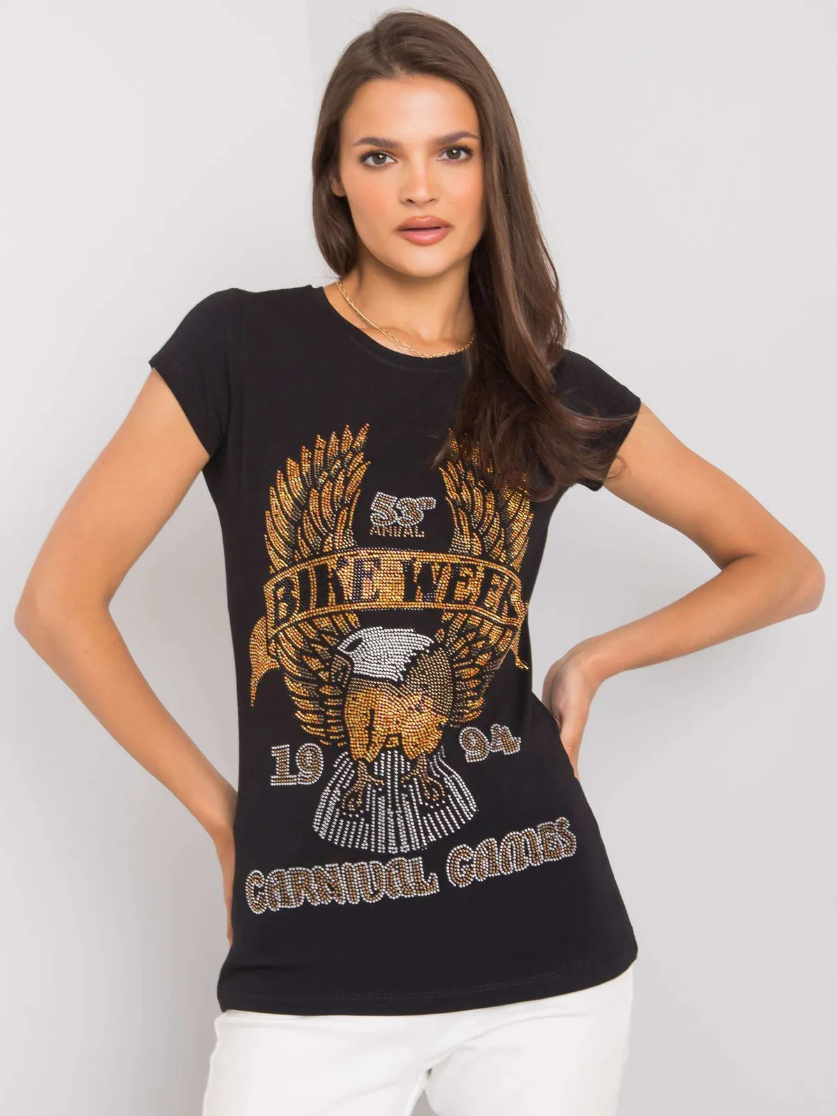 Jasnoniebieski t-shirt damski z aplikacją - zdjęcie 2