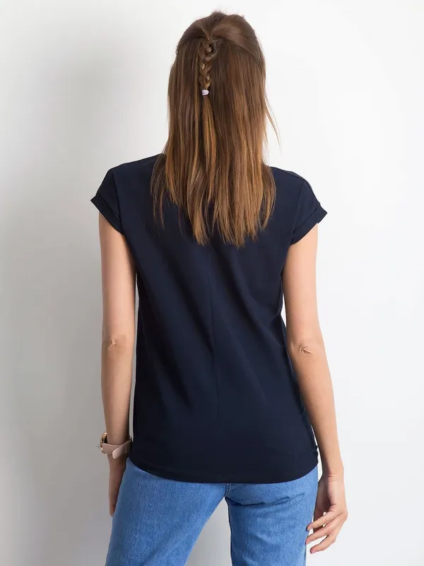 Bawełniany t-shirt w serek granatowy