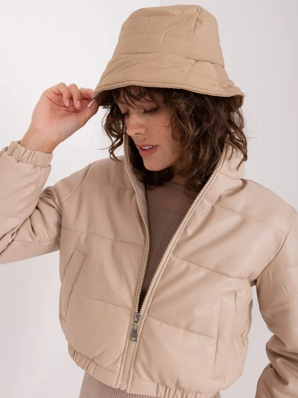 Camelowy pikowany kapelusz bucket hat - widok 2