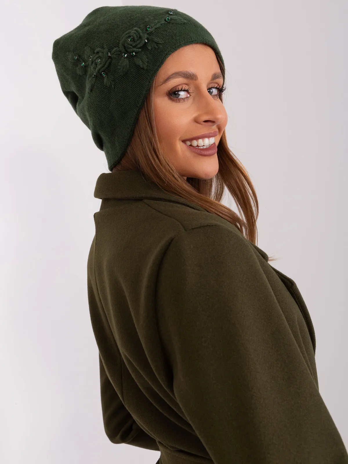 Szara dzianinowa czapka beanie z bawełną - zdjęcie 3