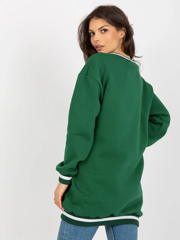 Ciemnozielona długa bluza dresowa z dekoltem V