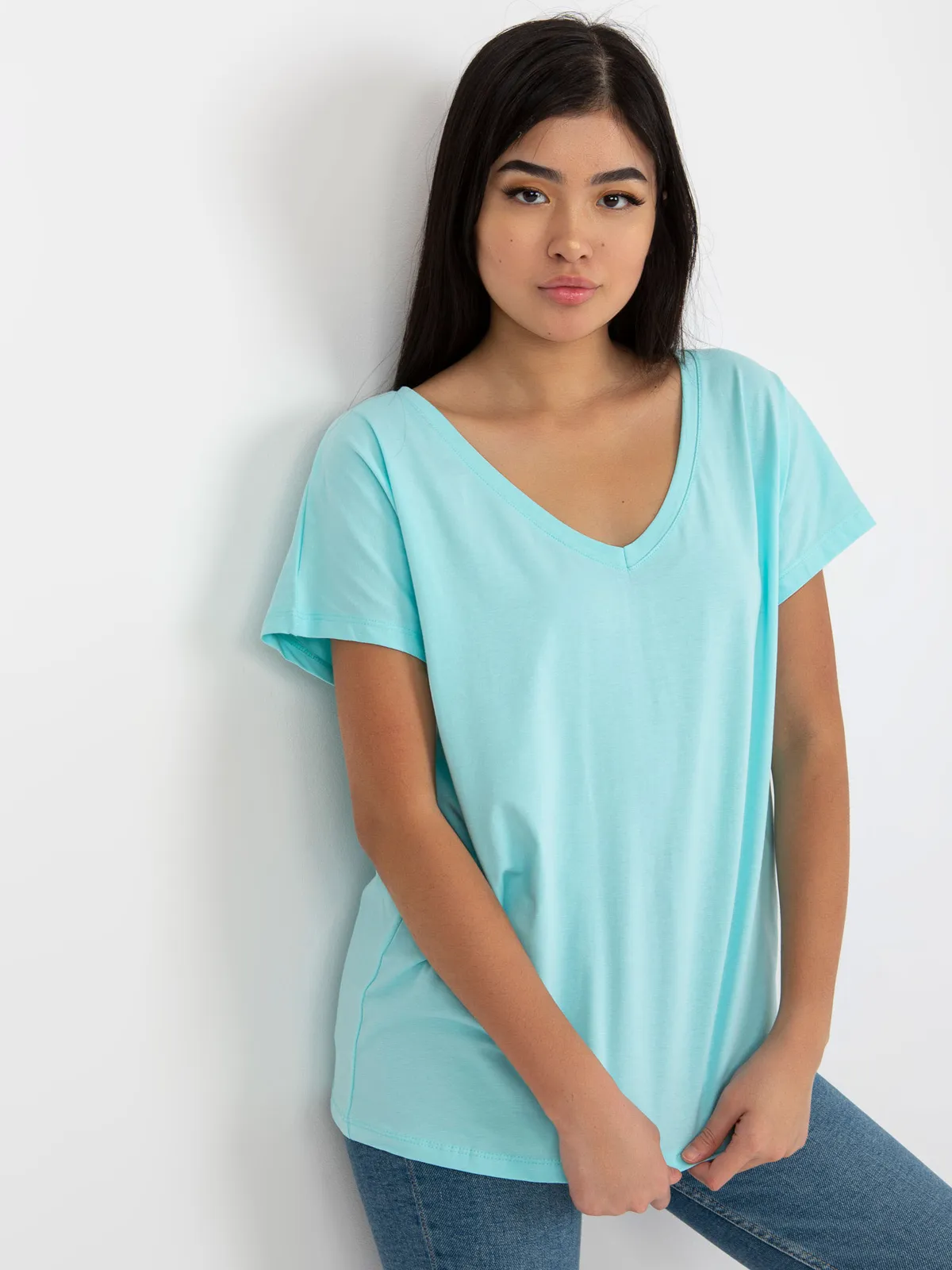 Jasnomiętowy klasyczny t-shirt basic z bawełny Emory - zdjęcie 4