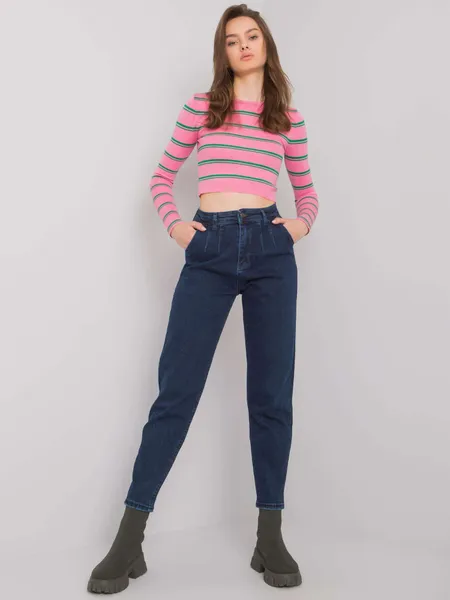 Ciemnoniebieskie damskie spodnie mom jeans