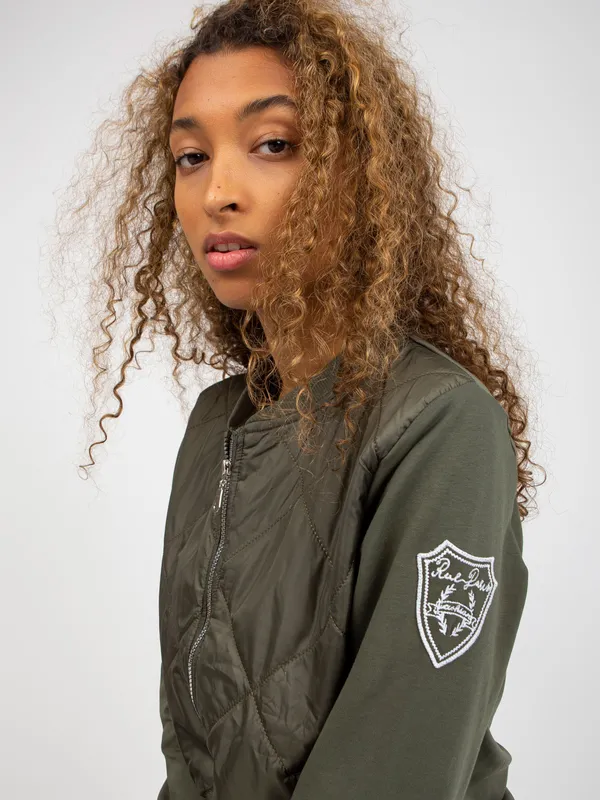 Khaki pikowana bluza bomberka z kieszeniami RUE PARIS
