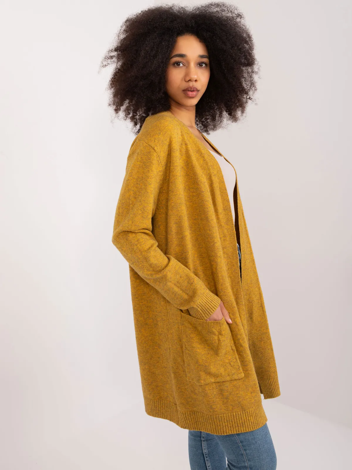 Długi kardigan o luźnym kroju z kieszeniami - zdjęcie 1