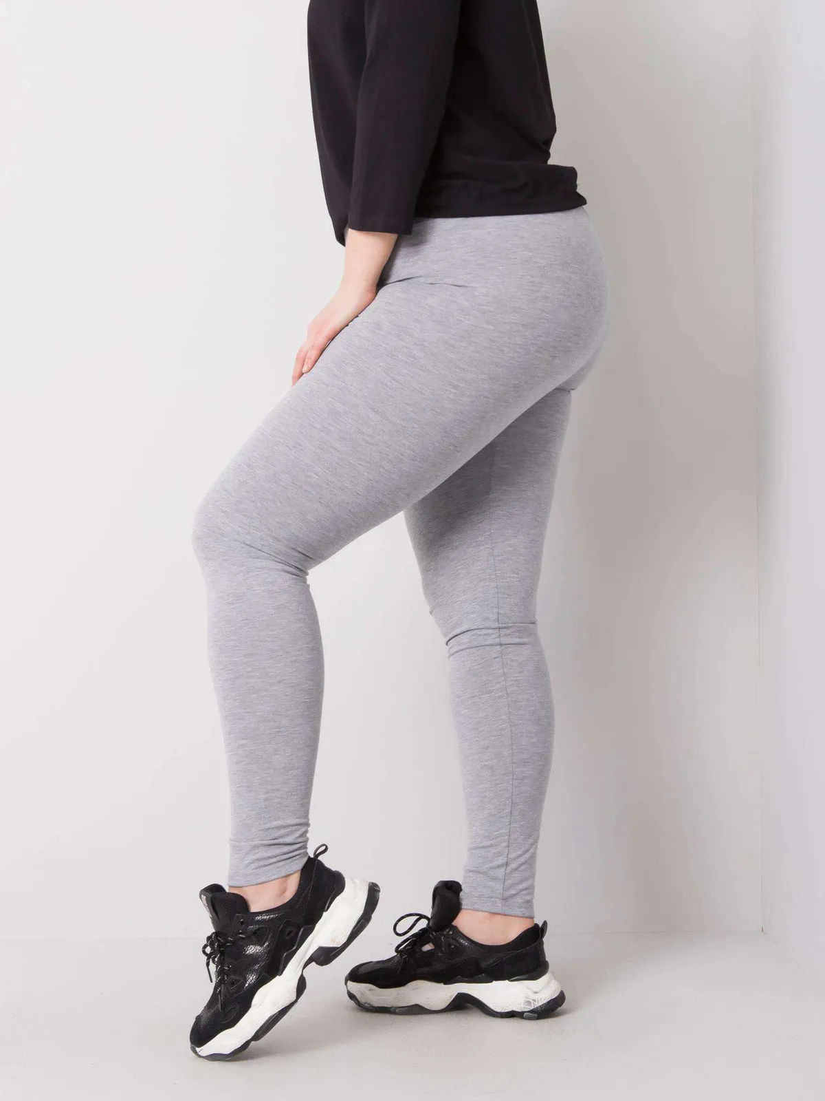 Ciemnoszare melanżowe bawełniane legginsy plus size - zdjęcie 4