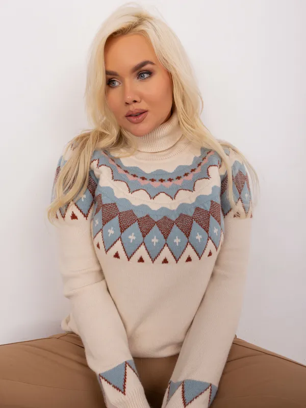 Miętowy damski sweter plus size z golfem
