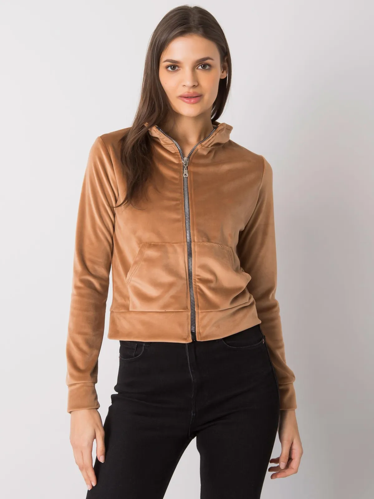 RUE PARIS Ciemnoniebieska bluza z weluru na suwak - zdjęcie 4