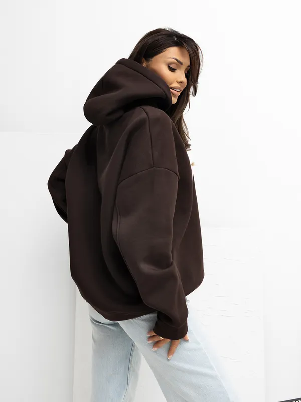Bluza oversize z kapturem i nadrukiem typu varsity - widok 2