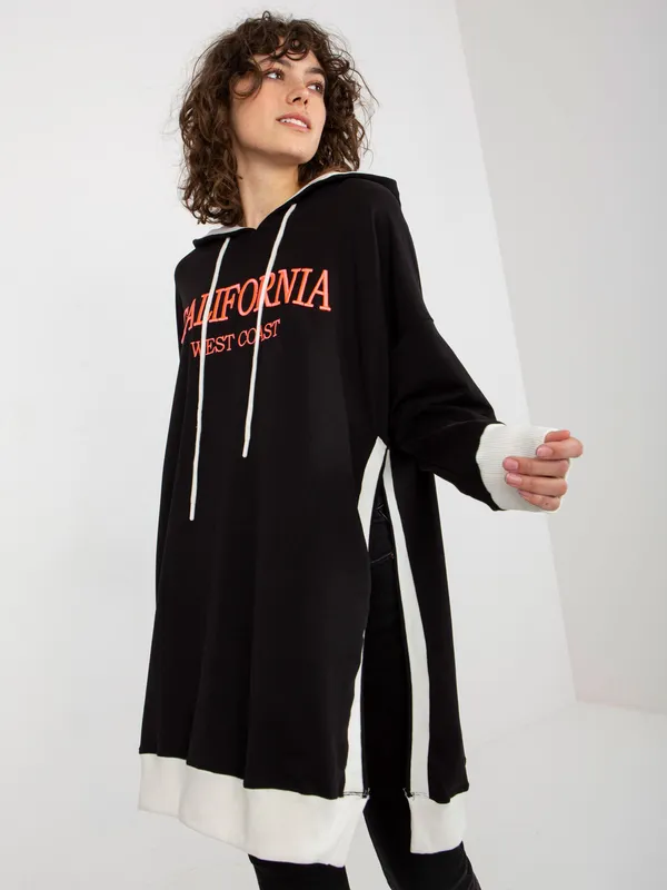 Ecru długa bluza oversize z napisem i kapturem