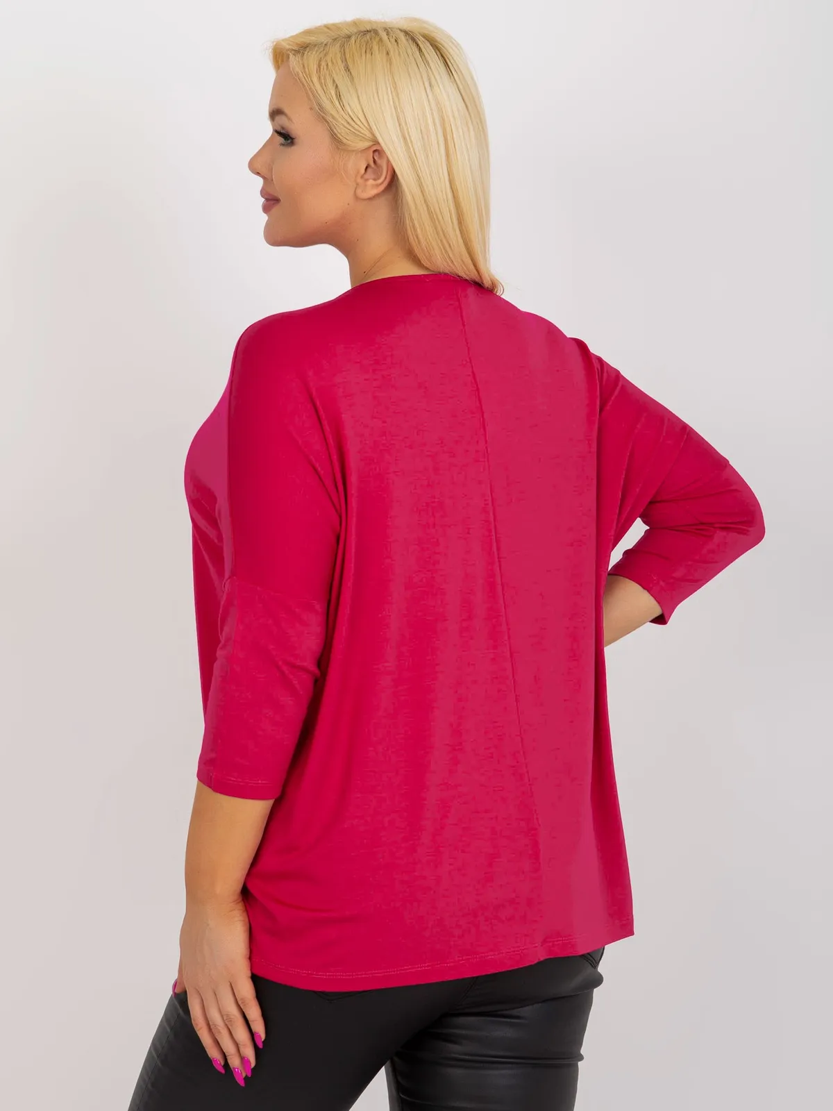 Biała gładka bluzka plus size z rękawem 3/4 - zdjęcie 3