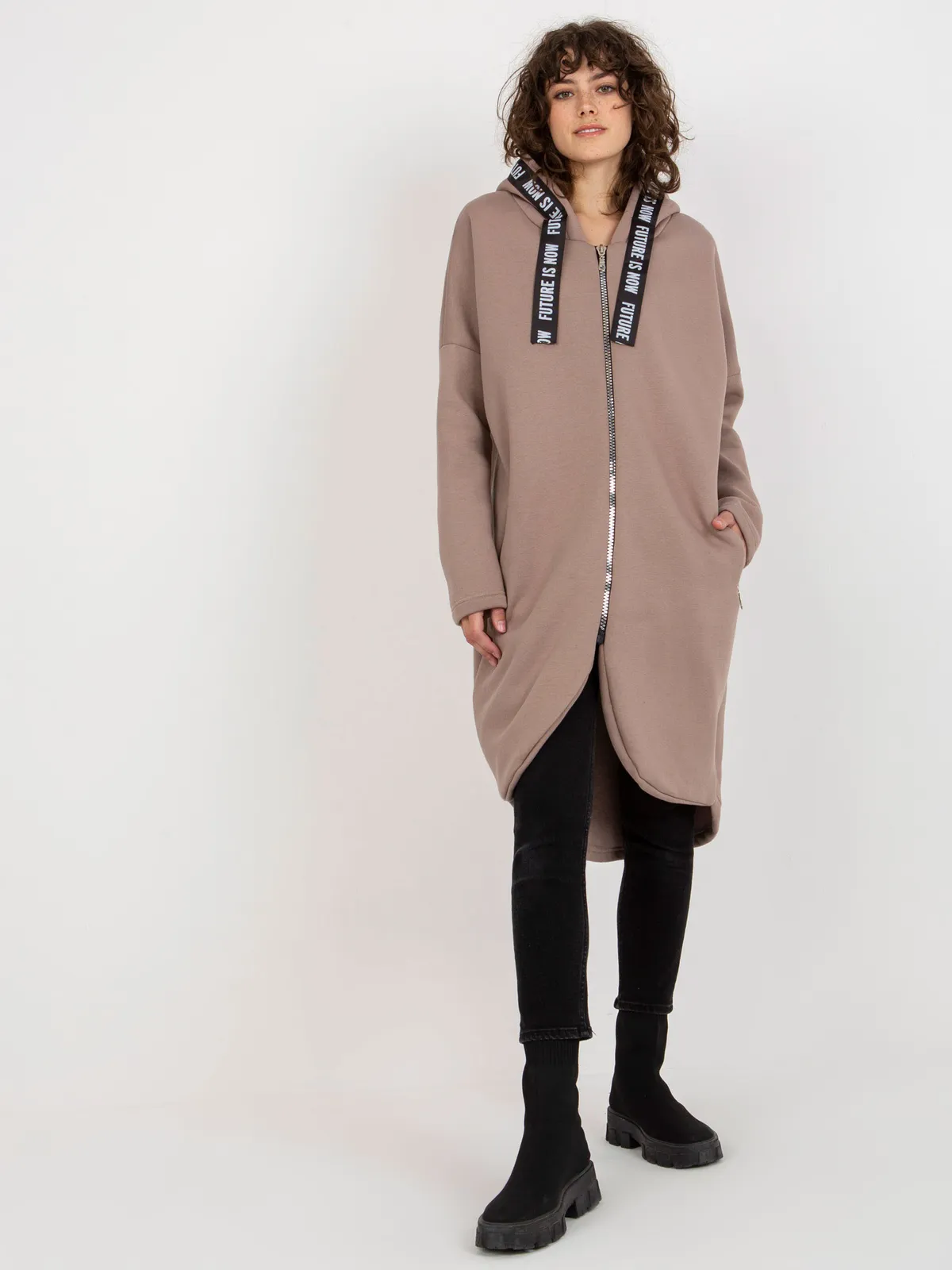 Hurtowna Fuksjowa długa dresowa bluza rozpinana oversize - zdjęcie 2