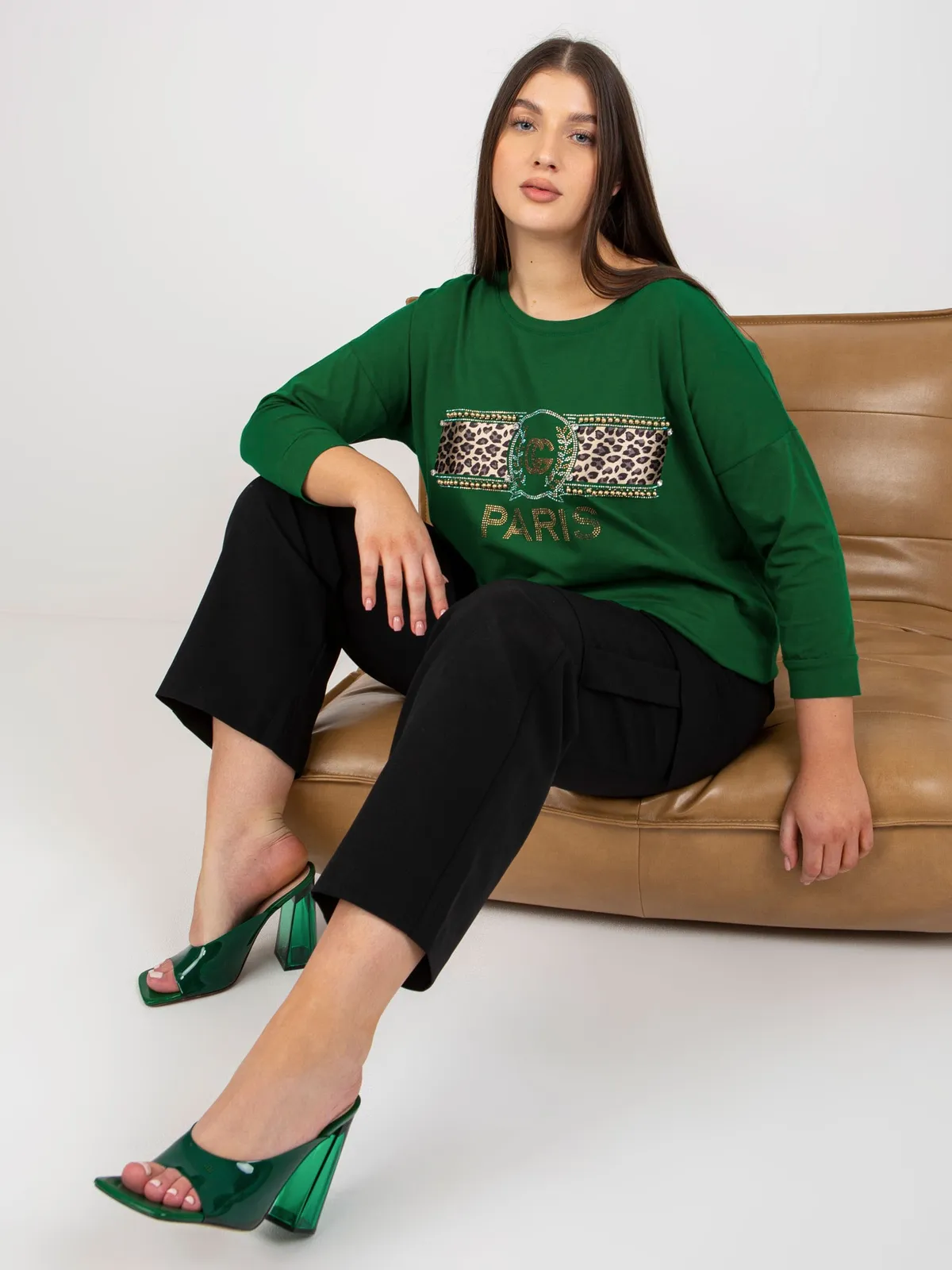Ciemnofioletowa bluzka bawełniana plus size - zdjęcie 1