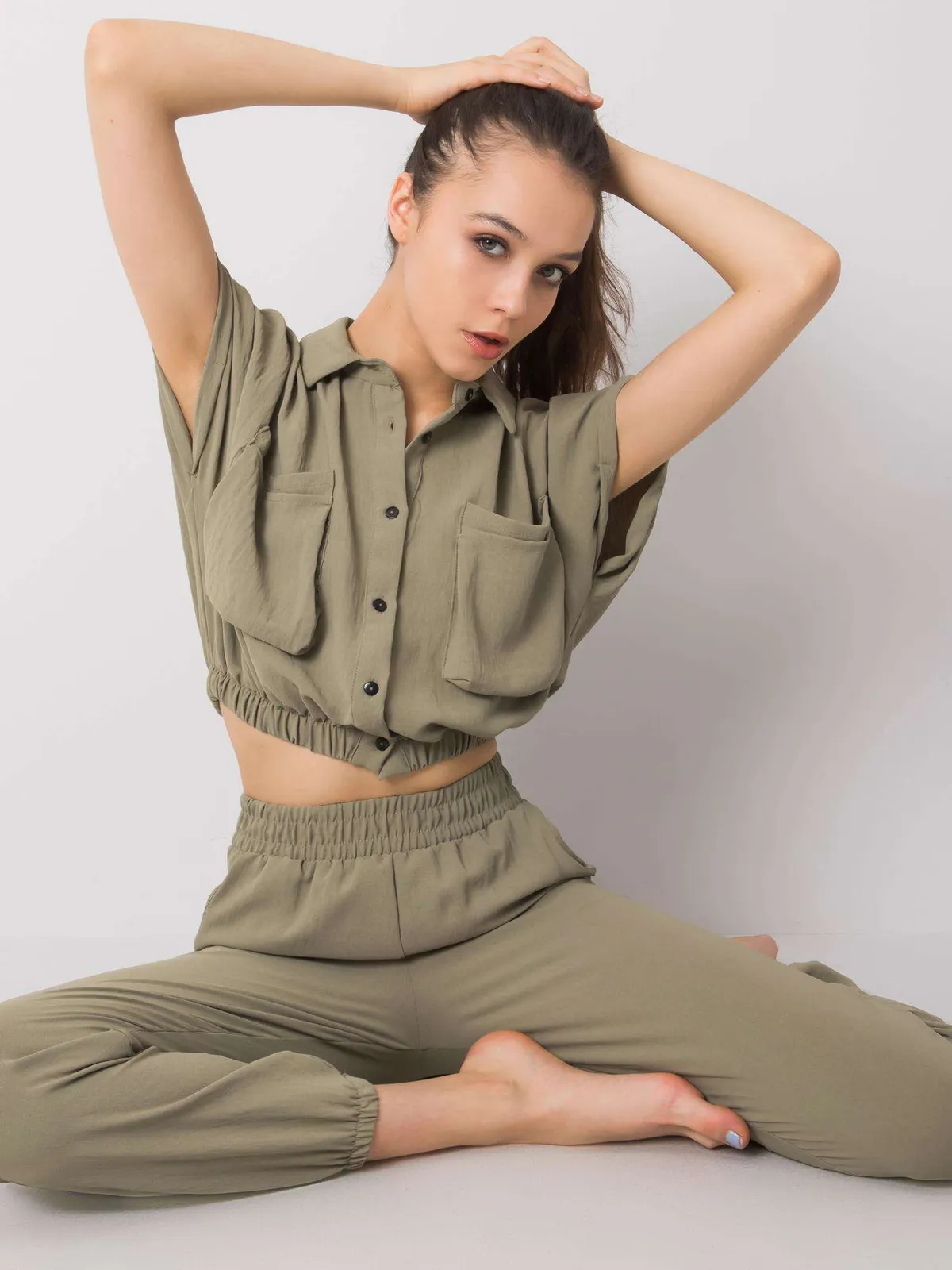 RUE PARIS Khaki komplet casualowy - zdjęcie 3