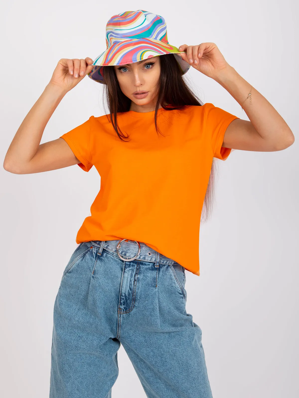 Fluo pomarańczowy damski t-shirt z bawełny Peachy - zdjęcie 4