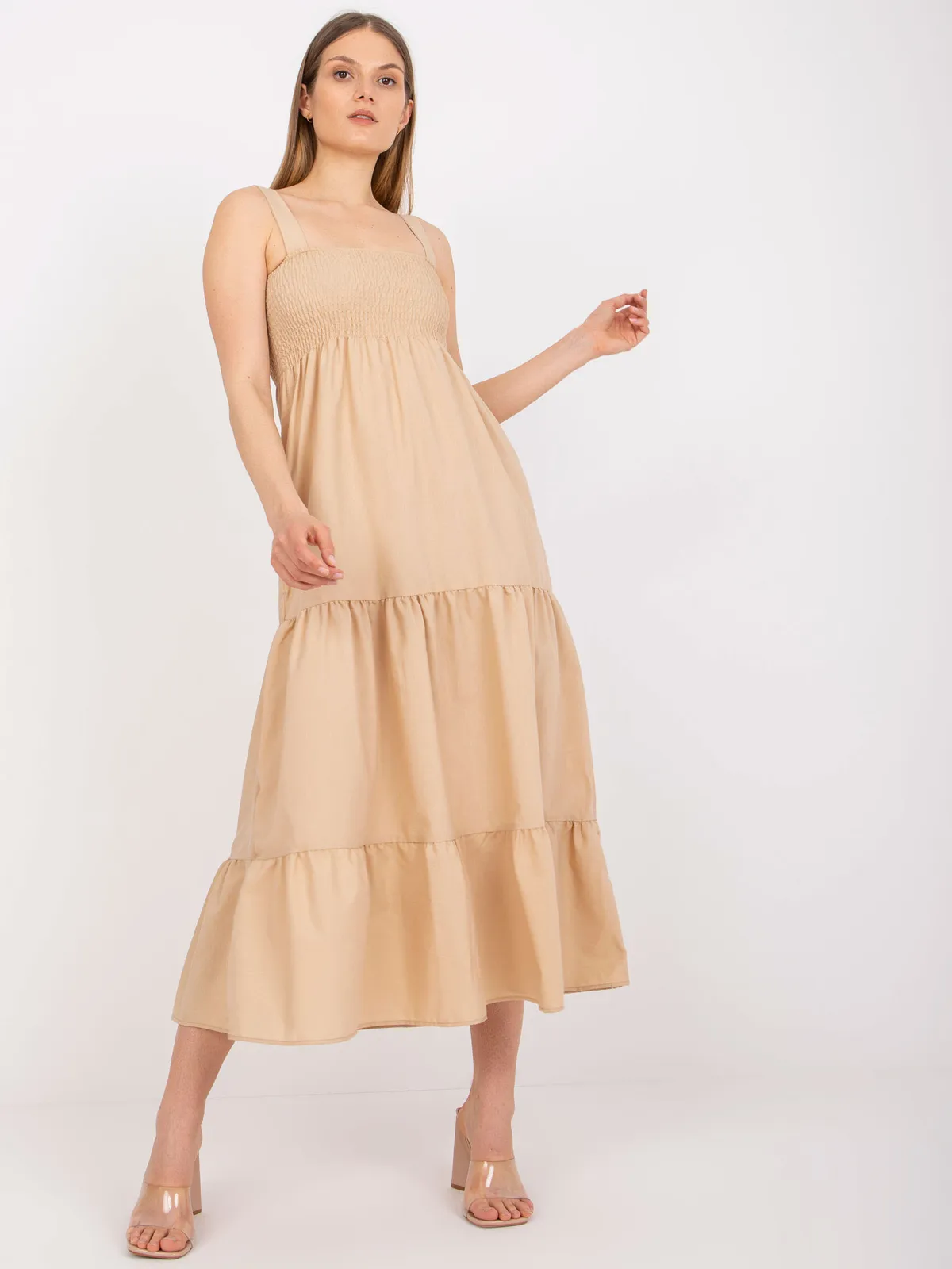 Letnia sukienka midi z marszczonym topem - zdjęcie 1