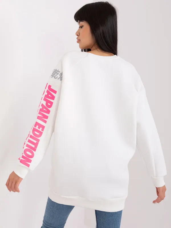 Ecru damska bluza oversize z nadrukiem
