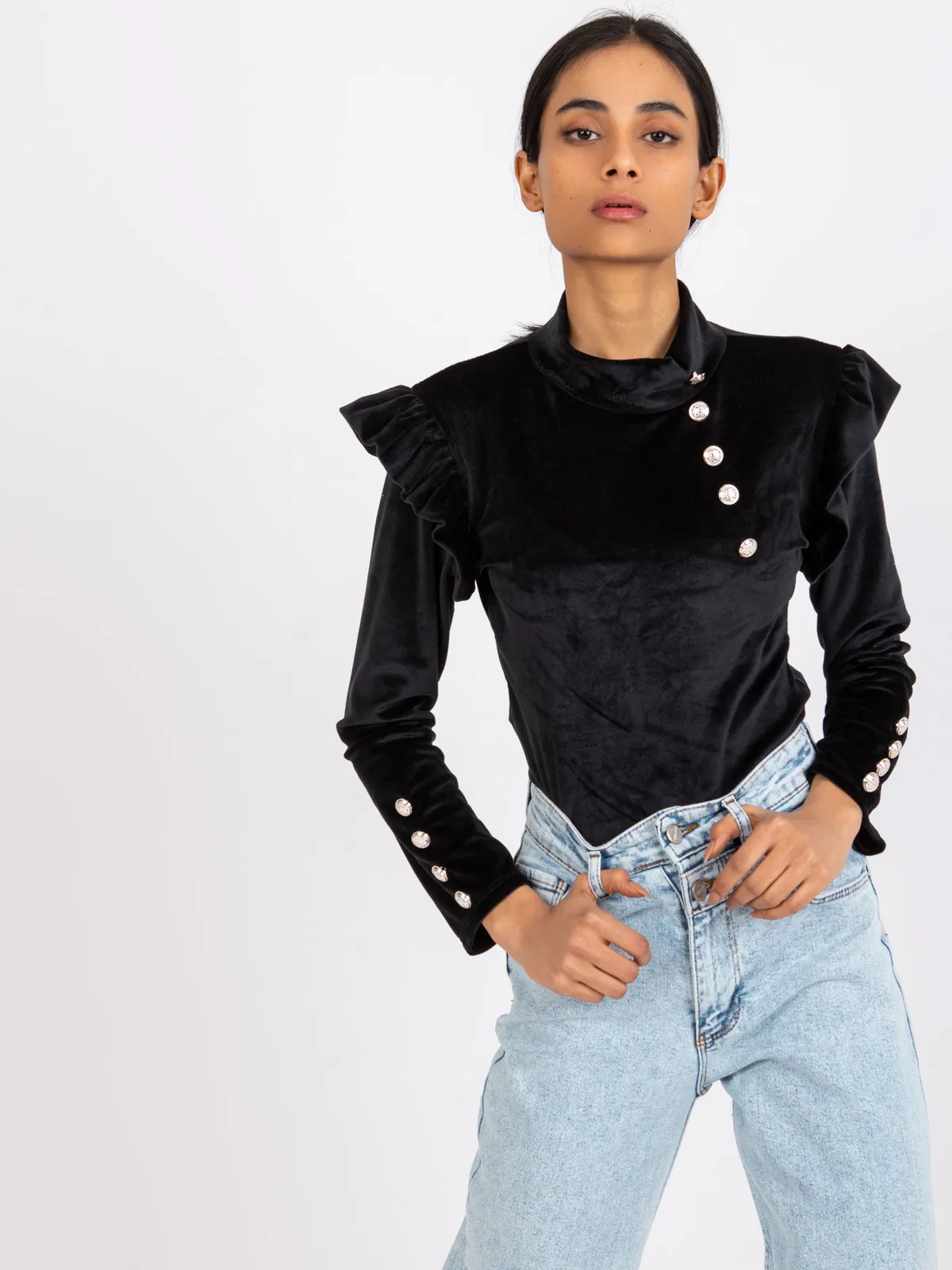 Bluzka z wysokim kołnierzem i ozdobnymi guzikami - zdjęcie 1