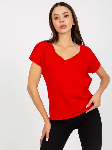 Czerwony damski t-shirt basic z bawełny