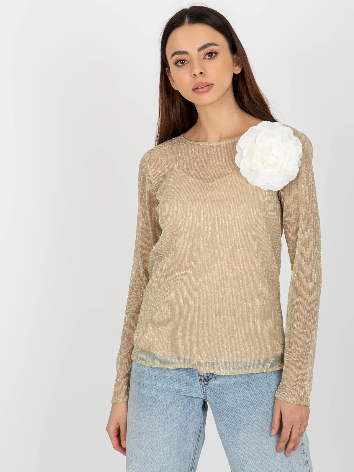 Dwuczęściowy komplet wizytowy z ozdobną broszką kwiatem - zdjęcie 1