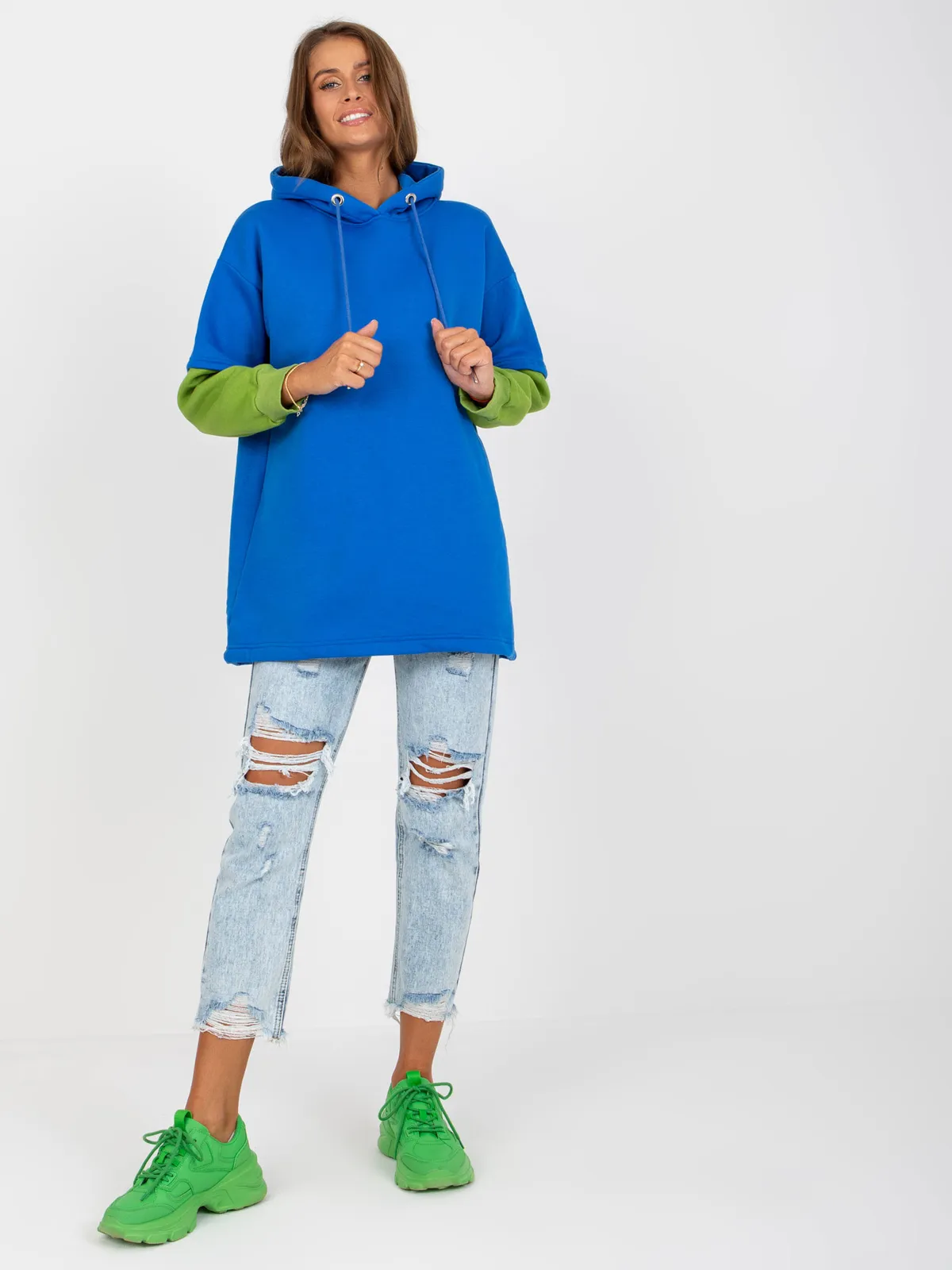 Ciemnozielona bluza damska basic z kapturem bawełniana RUE PARIS - zdjęcie 1